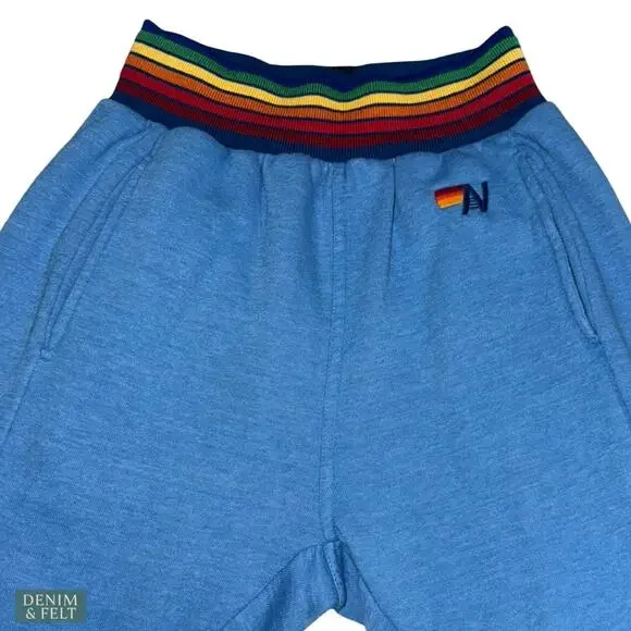 Aviator Nation Rainbow Stripe Sweatpants Blue Retro Coastal Cozy Luxe Joggers SM - Picture 6 of 12